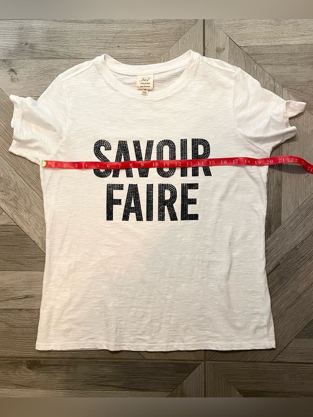 cinq a sept SAVIOR FAIRE T-shirt Short White with Black Rhinestone Studs Medium - Picture 8 of 11